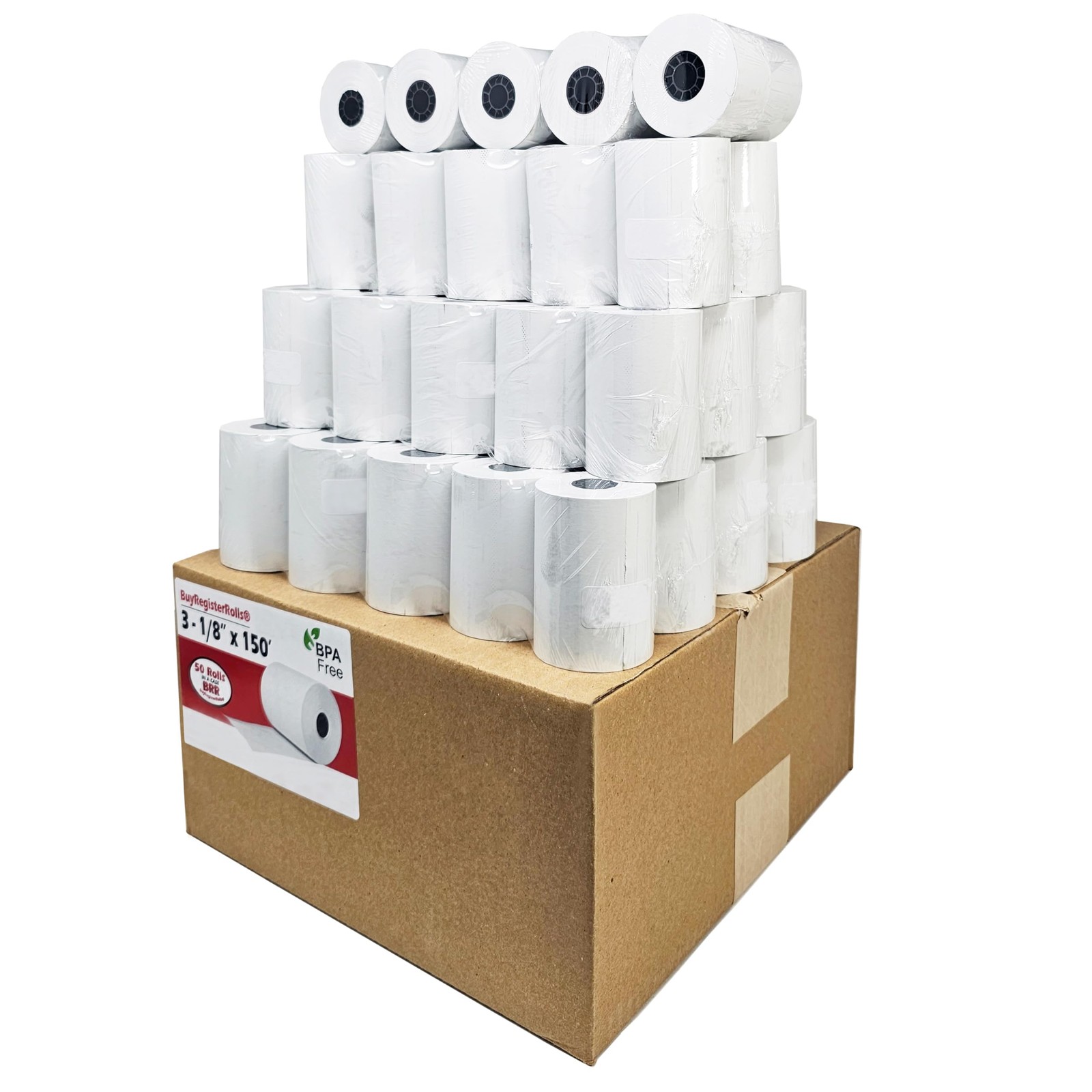 (50 Rolls) 3 1/8 x 150 Thermal Paper Receipt Rolls 1 Case – 50 Rolls, white