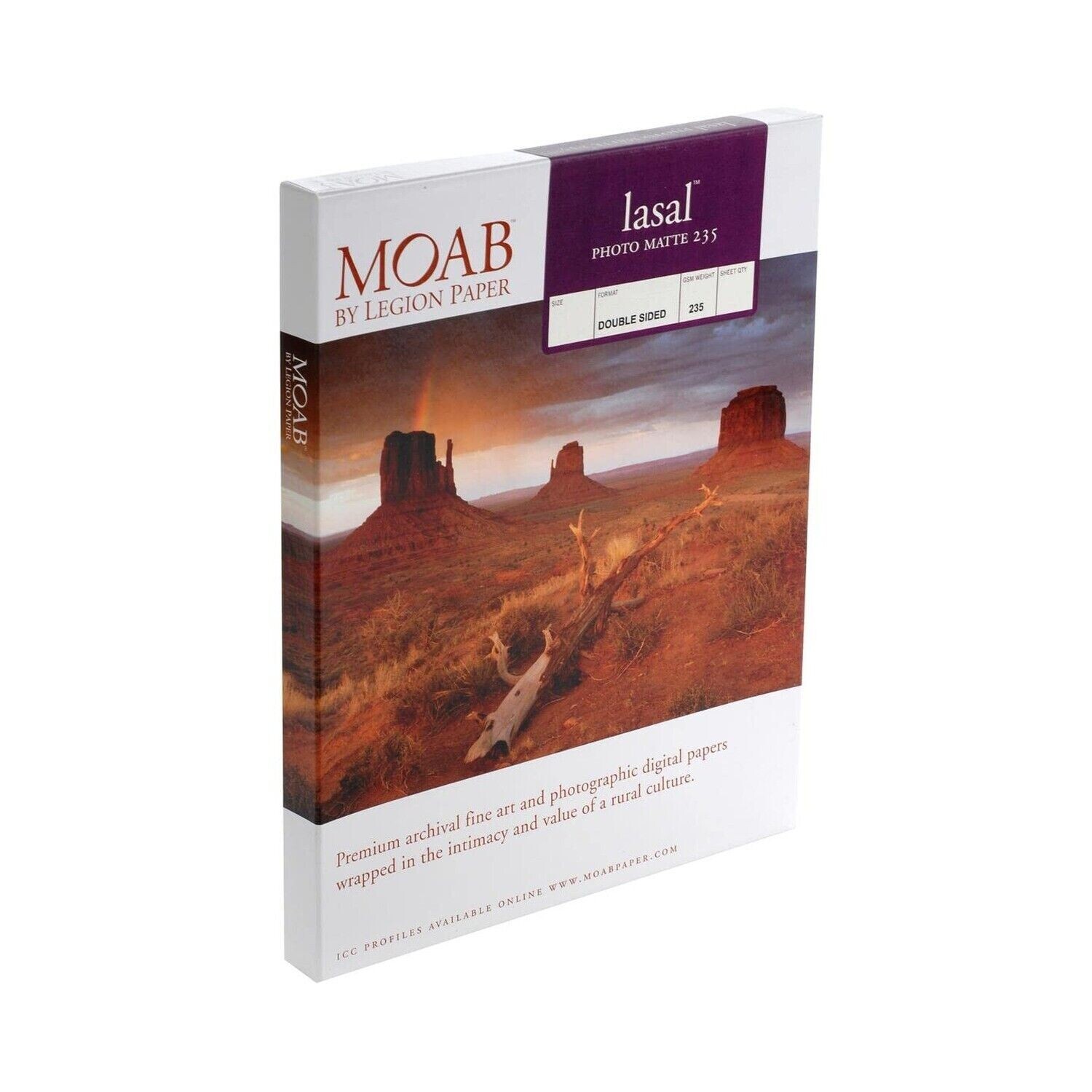 Moab Lasal Photo Matte 235gsm Inkjet Paper, 8.5×11″, 50 Sheets, Double Sided
