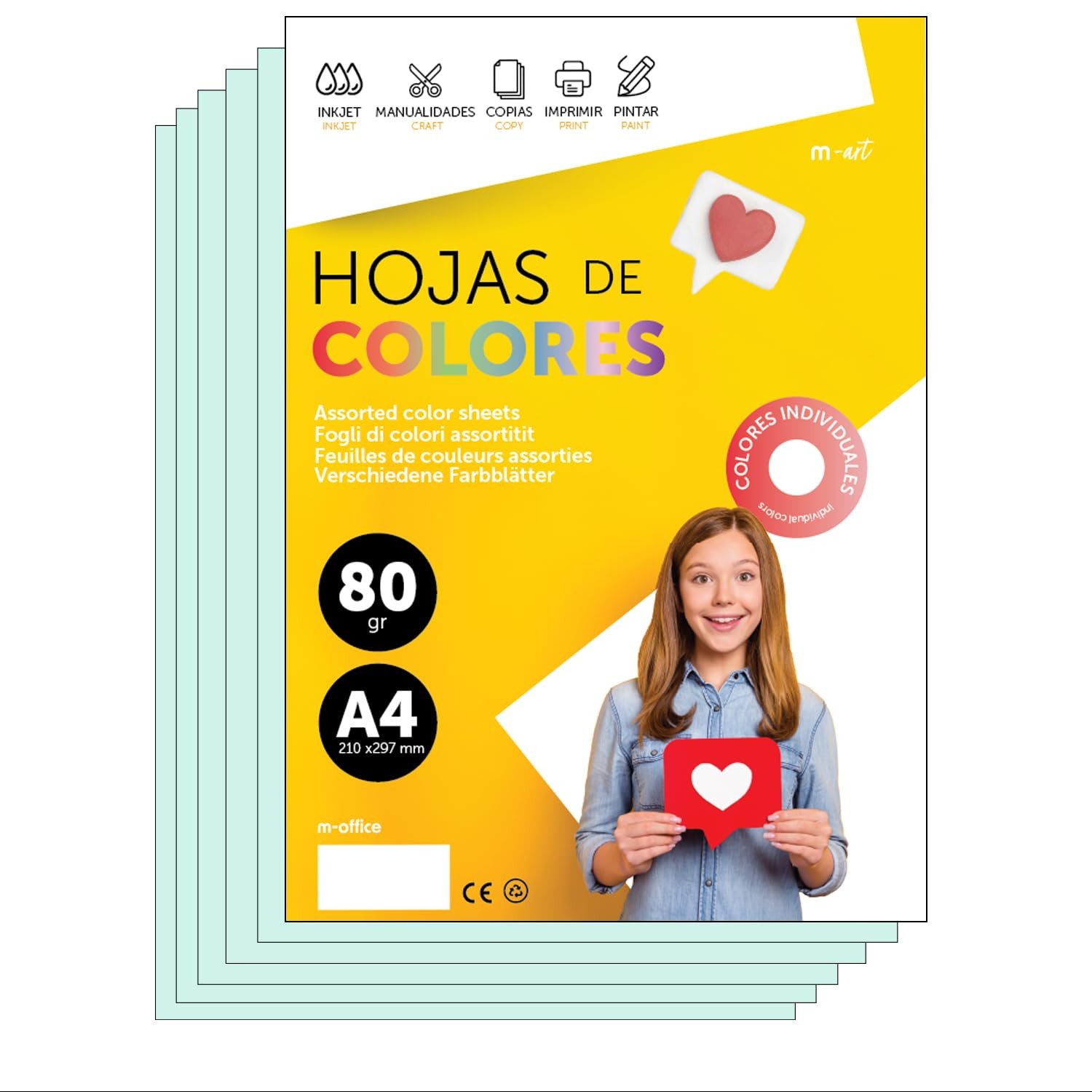 Colourful Paper A4 80g for Printers & Crafts, Coloured Sheets for Kids, Creat…