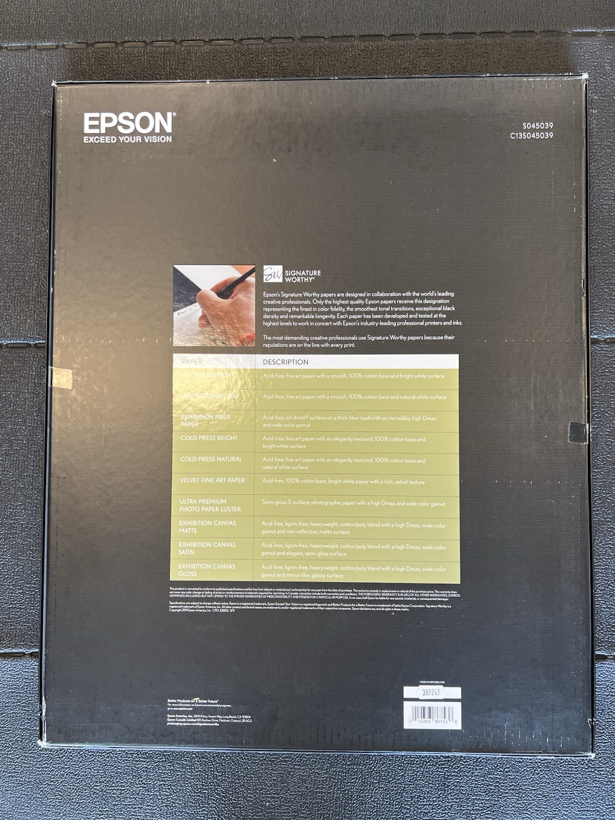 Epson Exhibition Fiber Paper 17” x 22” Soft Gloss, 25-Sheets, S045039