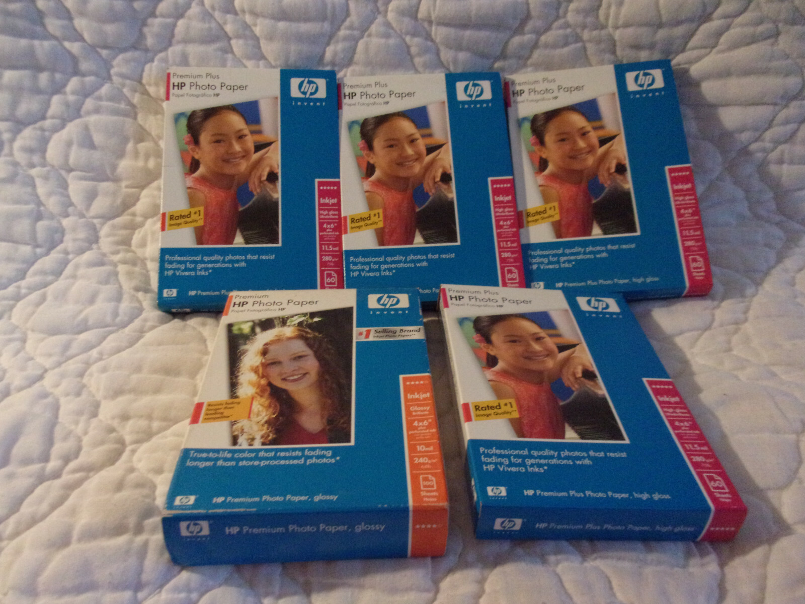 HP PHOTO PAPER PREMIUM PLUS LOT OF 5 BOXES NEW SEALED 4X6″ 11.5 MIL 60 SHEETS
