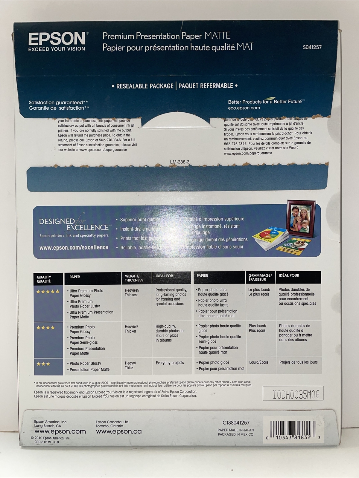 Epson Premium Presentation Paper Matte Open Box 16 Sheets S041257