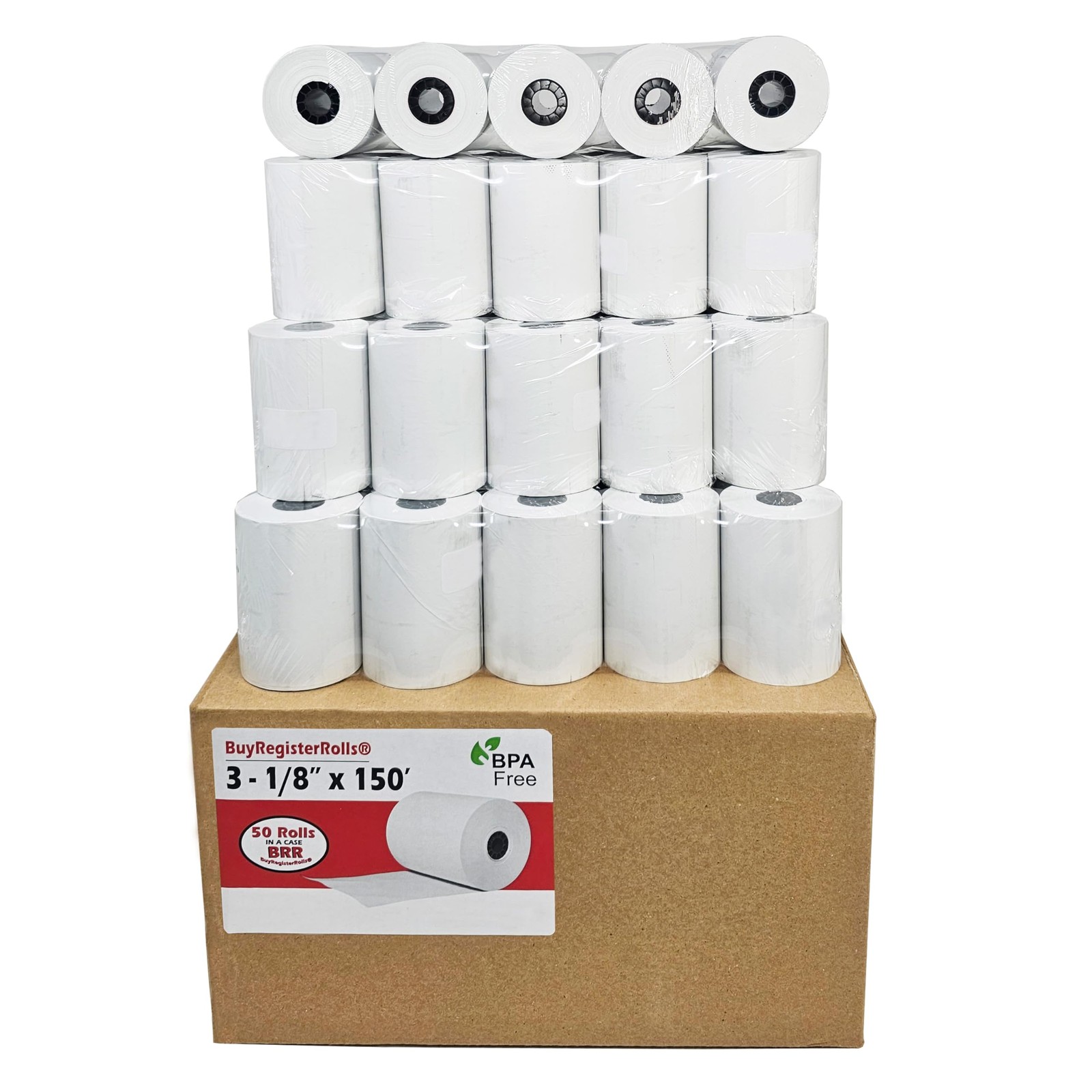 (50 Rolls) 3 1/8 x 150 Thermal Paper Receipt Rolls 1 Case – 50 Rolls, white