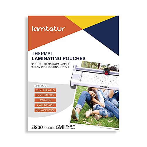 Thermal Laminating Pouches 9″x11.5″ Inches, 5mil 200Pack Laminate Films, Clear
