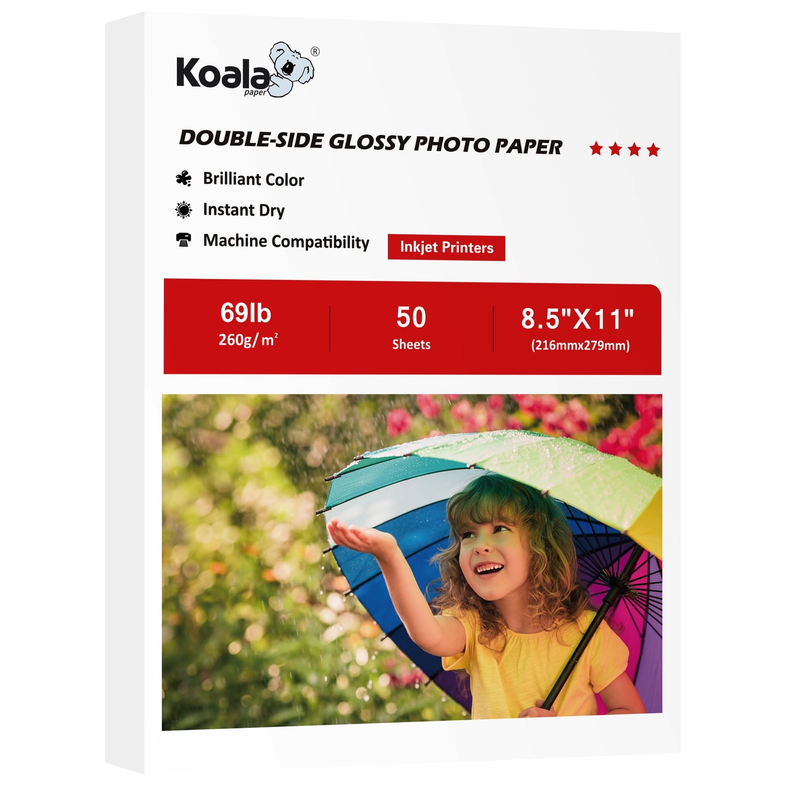 50 Sheets Koala 8.5×11 Inch Heavyweight Double Sided Glossy Photo Paper 260gsm