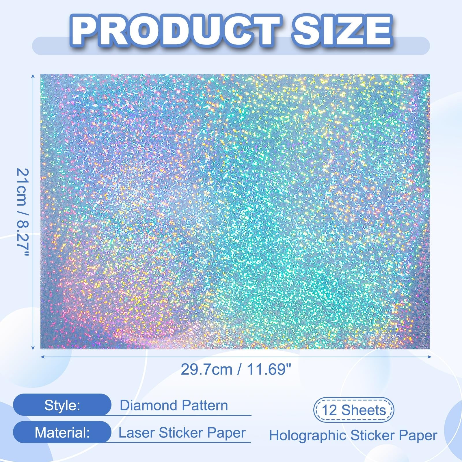 12×8 Inch Printable Holographic Sticker , 12 Sheets Vinyl Sticker A4 Waterpro…