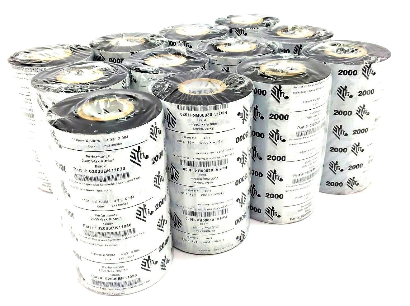 Zebra 4.33″ x 984′ Performance 2000 Wax Ribbons 02000BK11030 Genuine – 22 Rolls