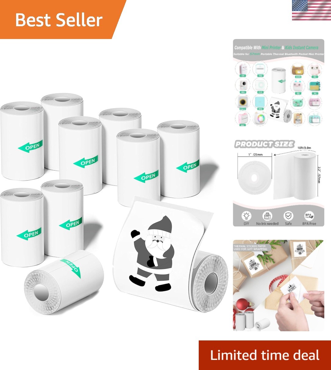 10 Rolls Mini Thermal Printer Sticker Paper – Ideal for Kids’ Instant Cameras