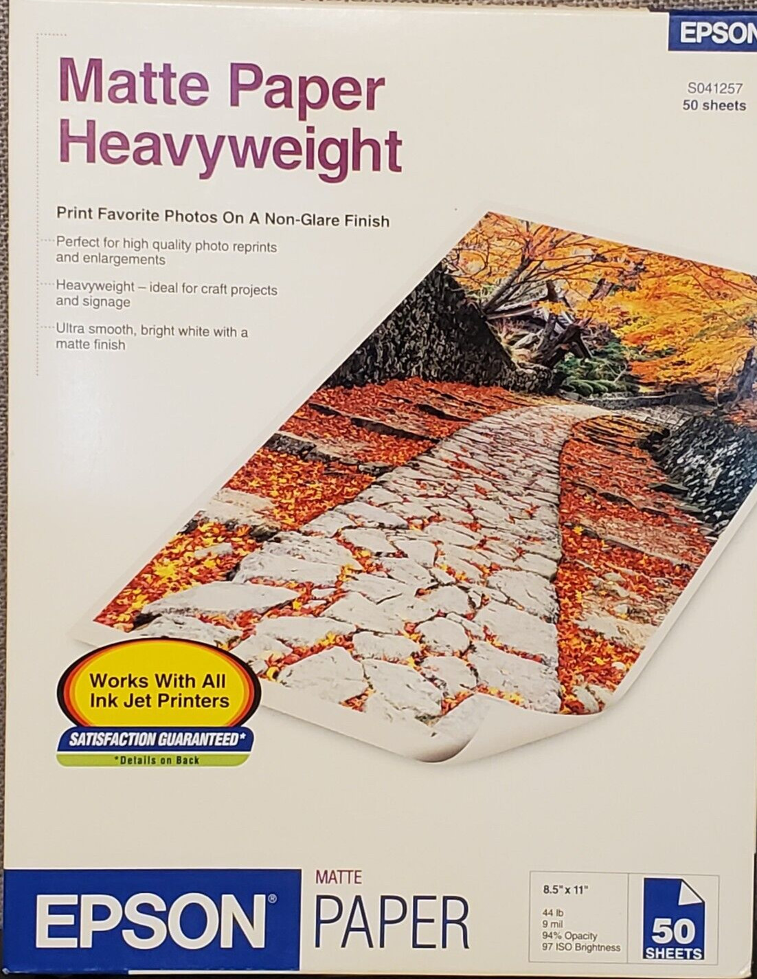Epson S041257 Heavyweight Matte Photo or Craft Paper 50 Pages 44 lb 8.5″ x 11″