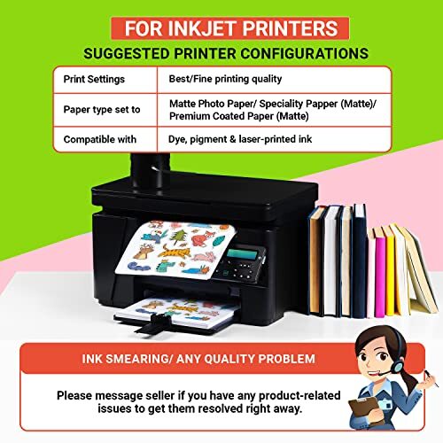 Premium Printable Vinyl Sticker Paper Inkjet & Laser Printer – 34 Sheets Self…