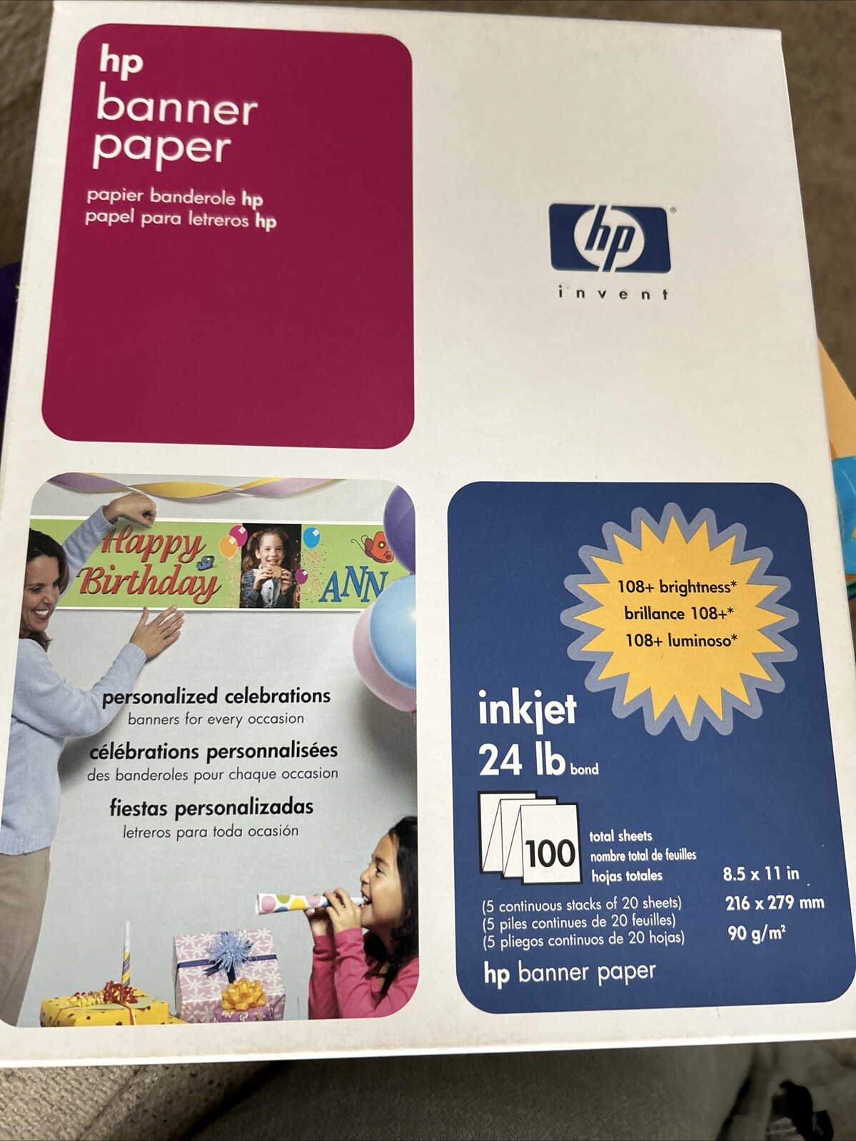 NEW HP Banner Paper Bond 5 banners of 20 sheets ideal for Birthday/School/Home