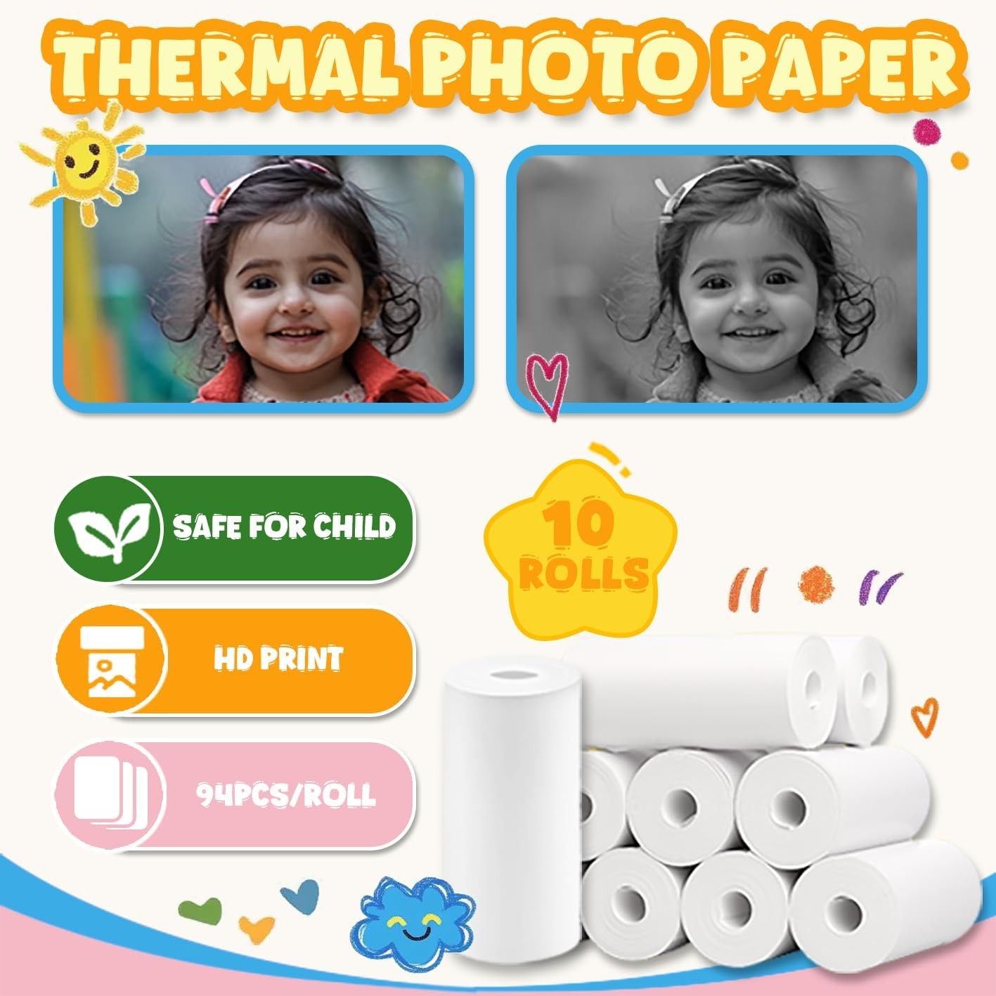 720Pcs Thermal Paper for Kids Camera Instant Print, 57x25mm 10PCS
