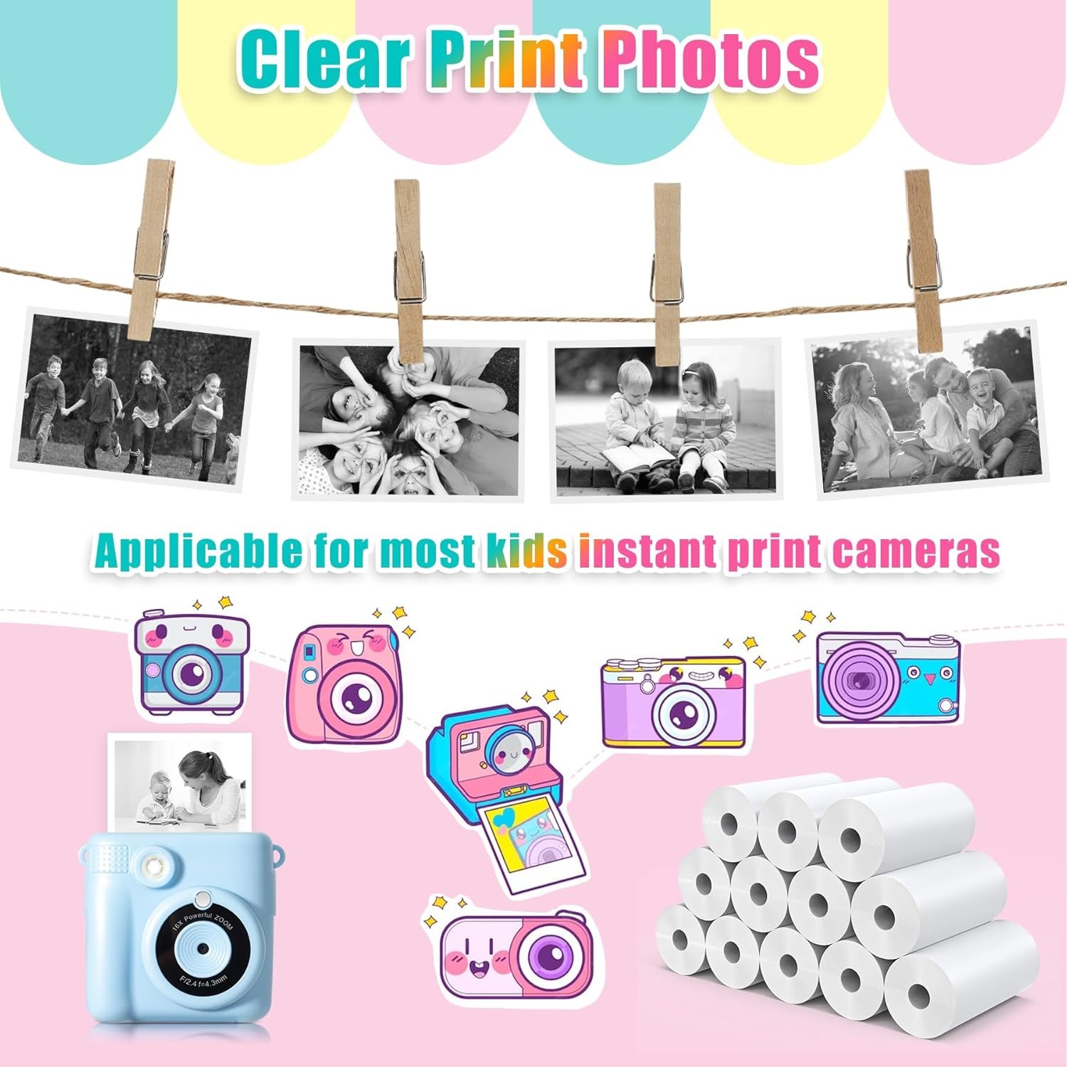 Thermal Paper Rolls 12 for Kids Instant Print Camera