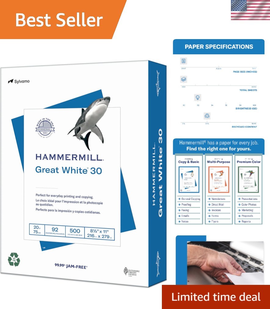 Sustainable Great White Printer Paper, 8.5×11 – 500 Sheets, Jam-Free Performance