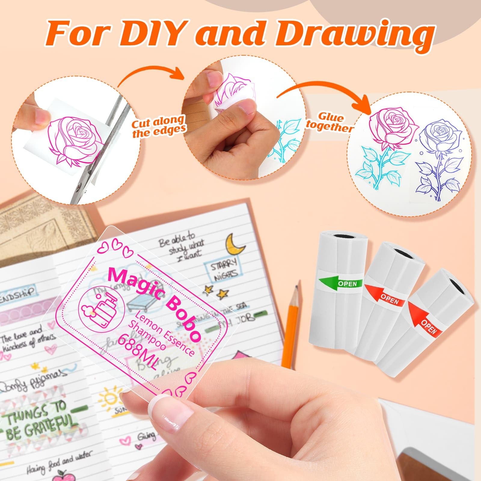 Color Text Transparent Sticker Paper, Mini Printer Paper for Phomemo T02/M02/…