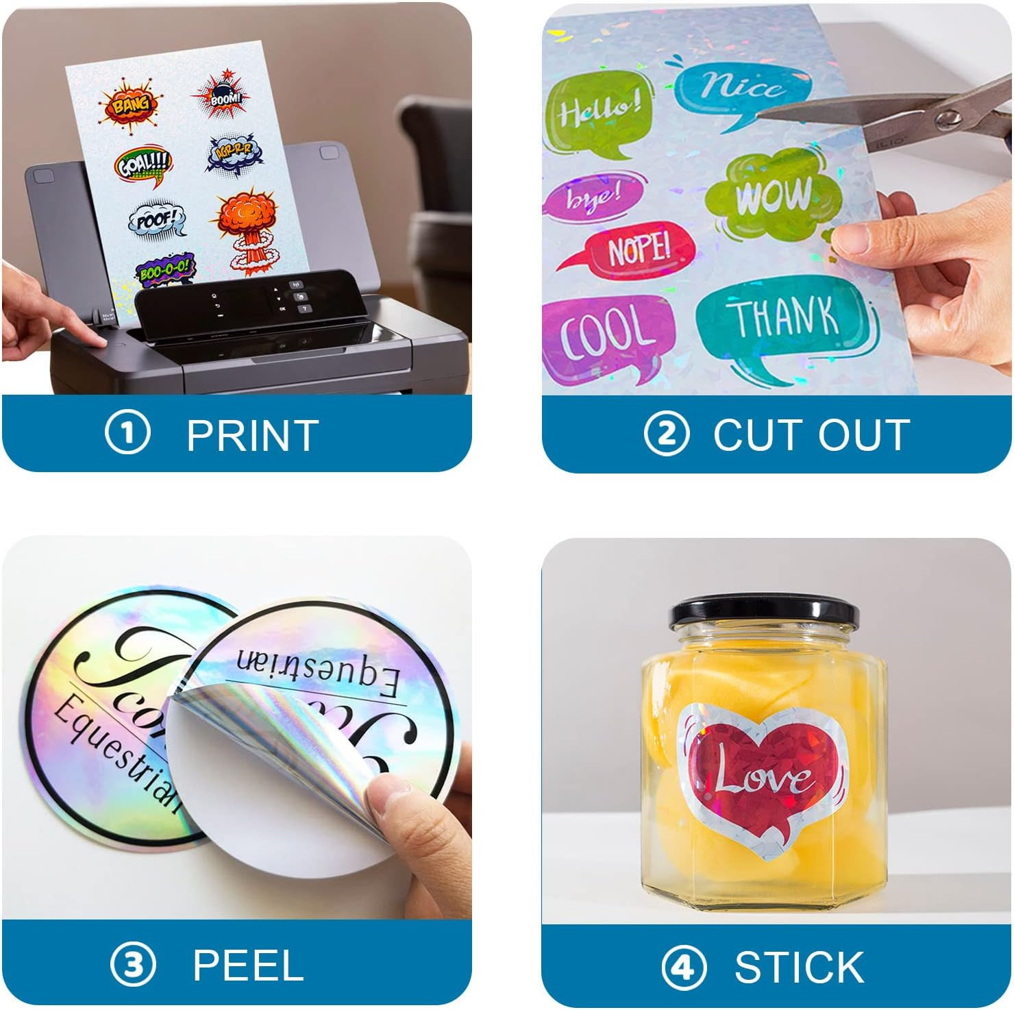 36 Sheets Vinyl Printable Sticker Paper A4 Size (8.25″ X 11.7″) Glossy Holograph