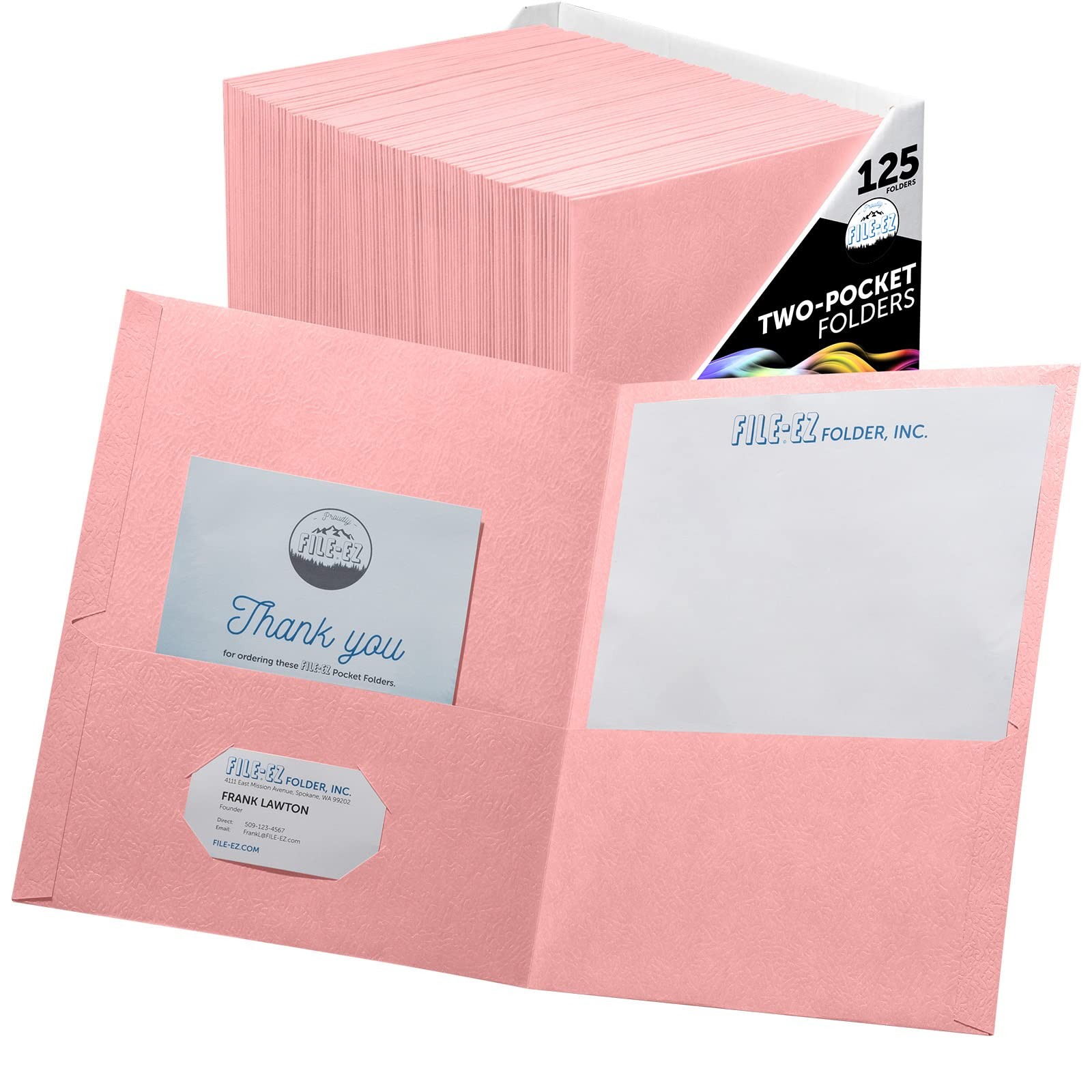 Two-Pocket Folders Color, 125-Pack, Durable Textured Paper Pink 125 Folders