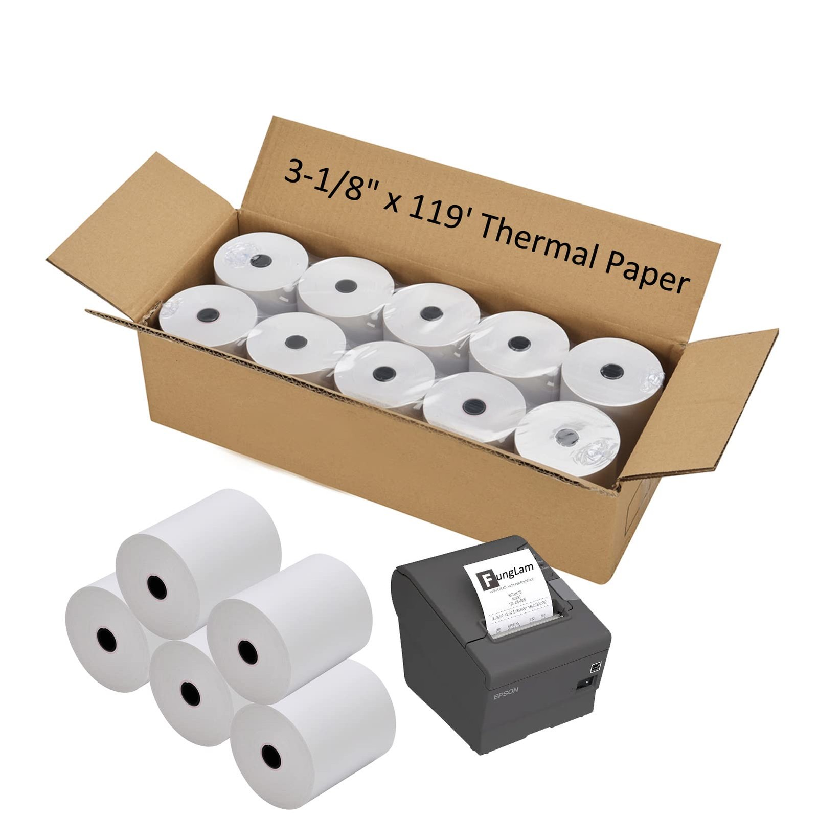 FungLam Thermal Receipt Paper Rolls 3-1/8″ x 119′ 50 Rolls, Red