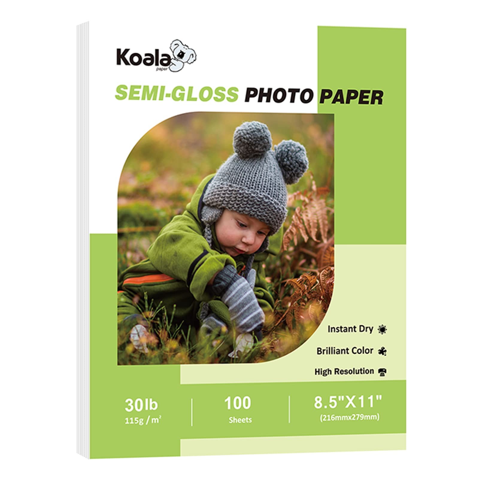 Koala 100 Sheets 8.5×11 In Thin SemiGlossy Photo Paper Inkjet Laser 6Mil