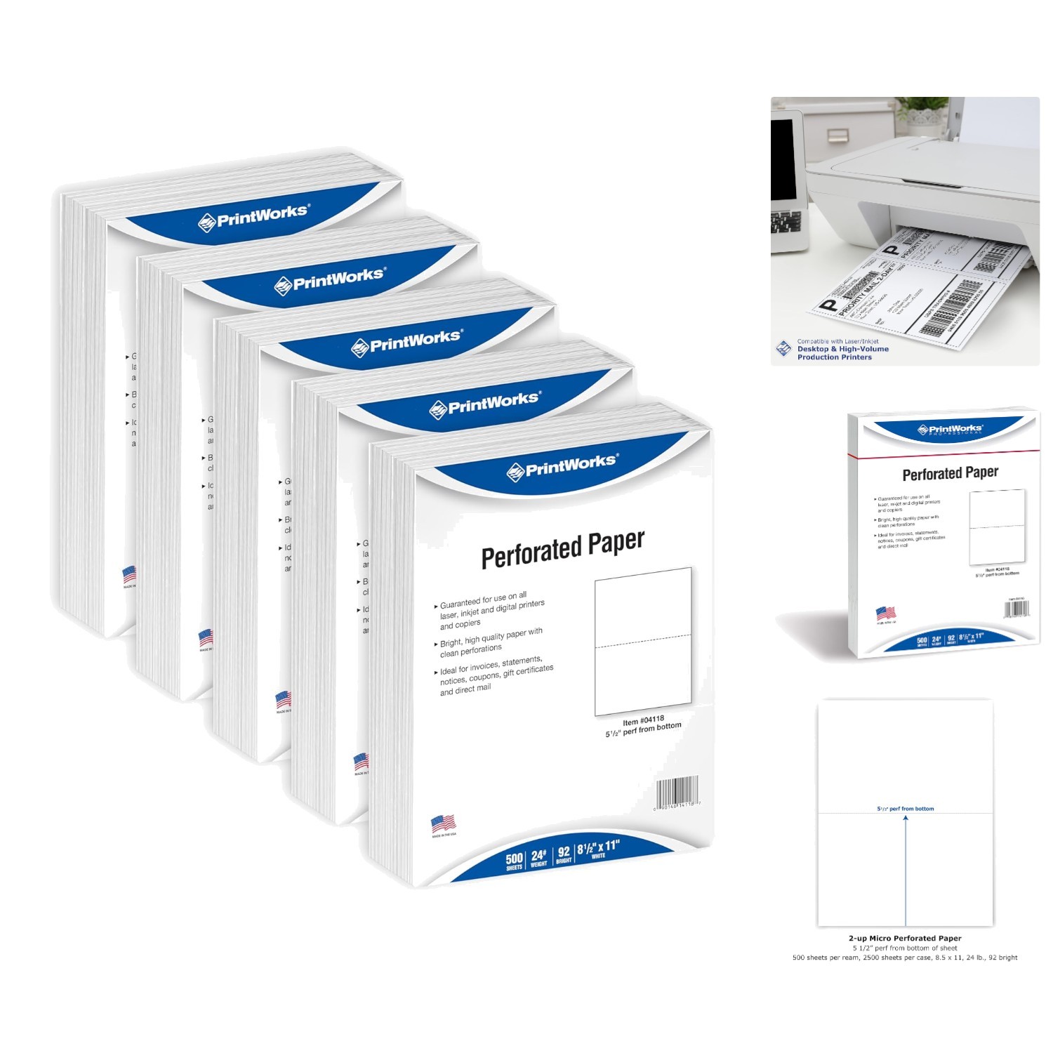 Professional Half Sheet Perforated Paper – 2500 Sheets 8.5” x 11” – USA Made