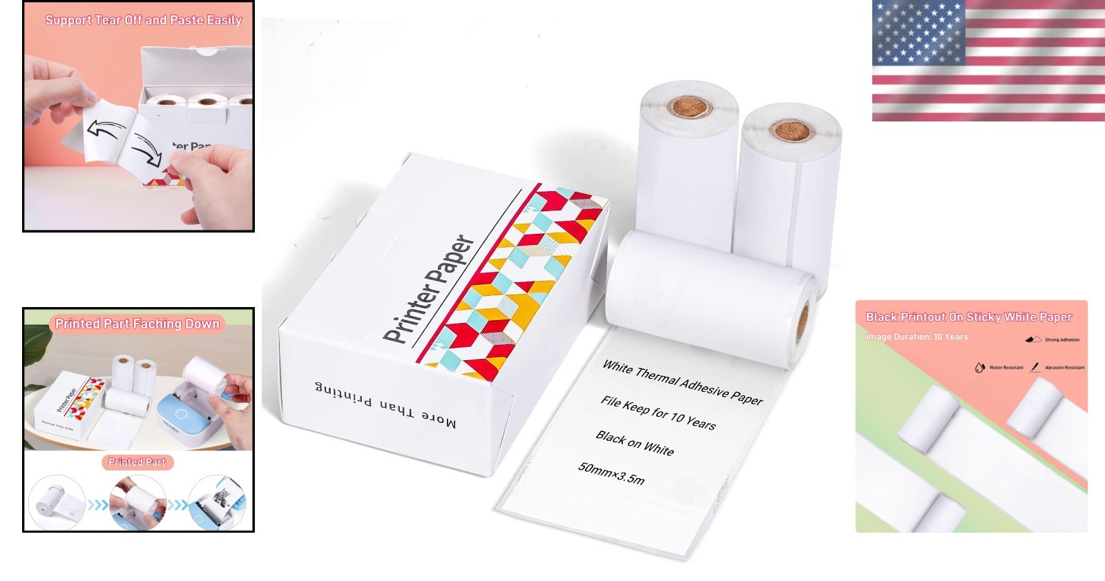 3 Pack of Eco-Friendly Thermal Sticker Paper – 50mm x 3.5m for Journals & Photos
