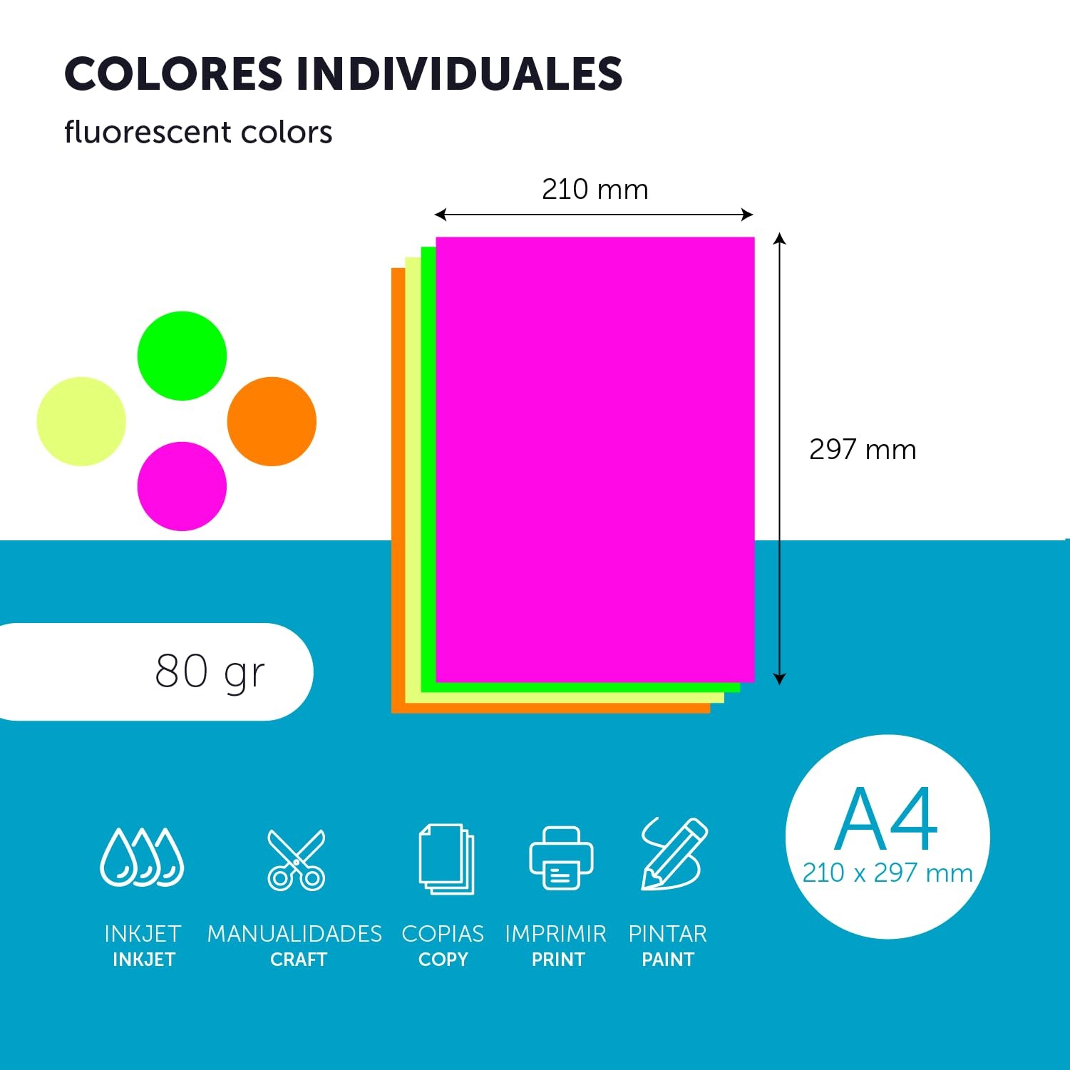 Colourful Paper A3 80g for Printers & Crafts, Coloured Sheets for Kids, Creat…