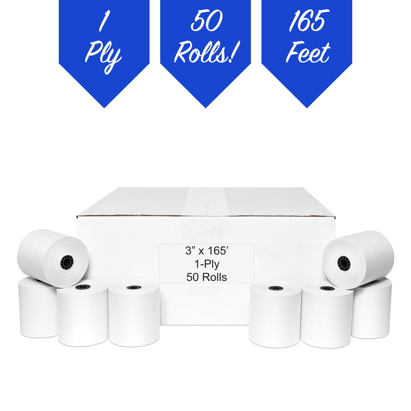 3″ x 165′ CASH REGISTER ROLLS,1 PLY BOND PRINTER x 1-Ply Bond, White