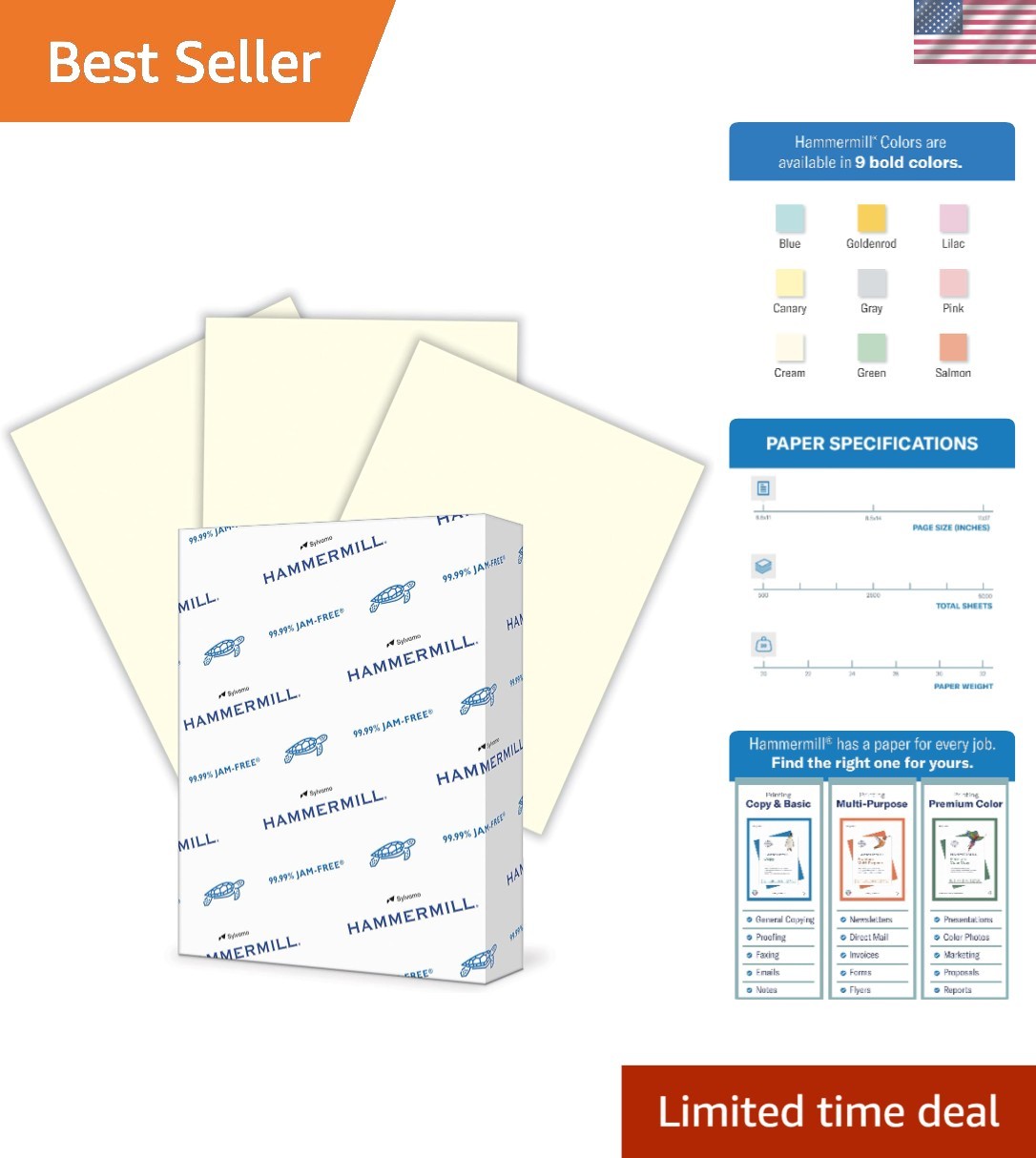 High Opacity 20 lb Cream Copy Paper, 1 Ream of 500 Sheets, Perfect for Printing