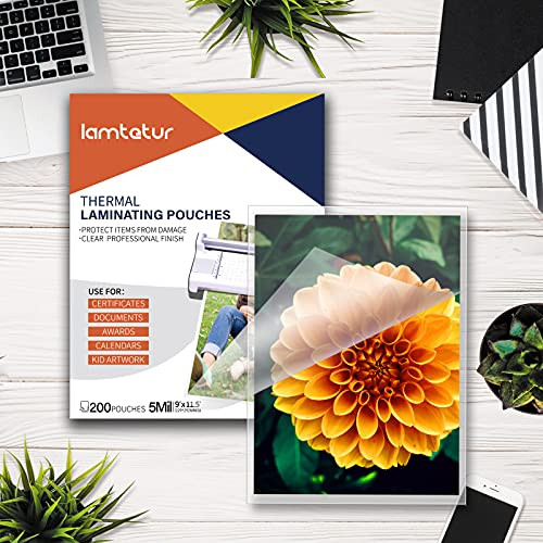 Thermal Laminating Pouches 9″x11.5″ Inches, 5mil 200Pack Laminate Films, Clear