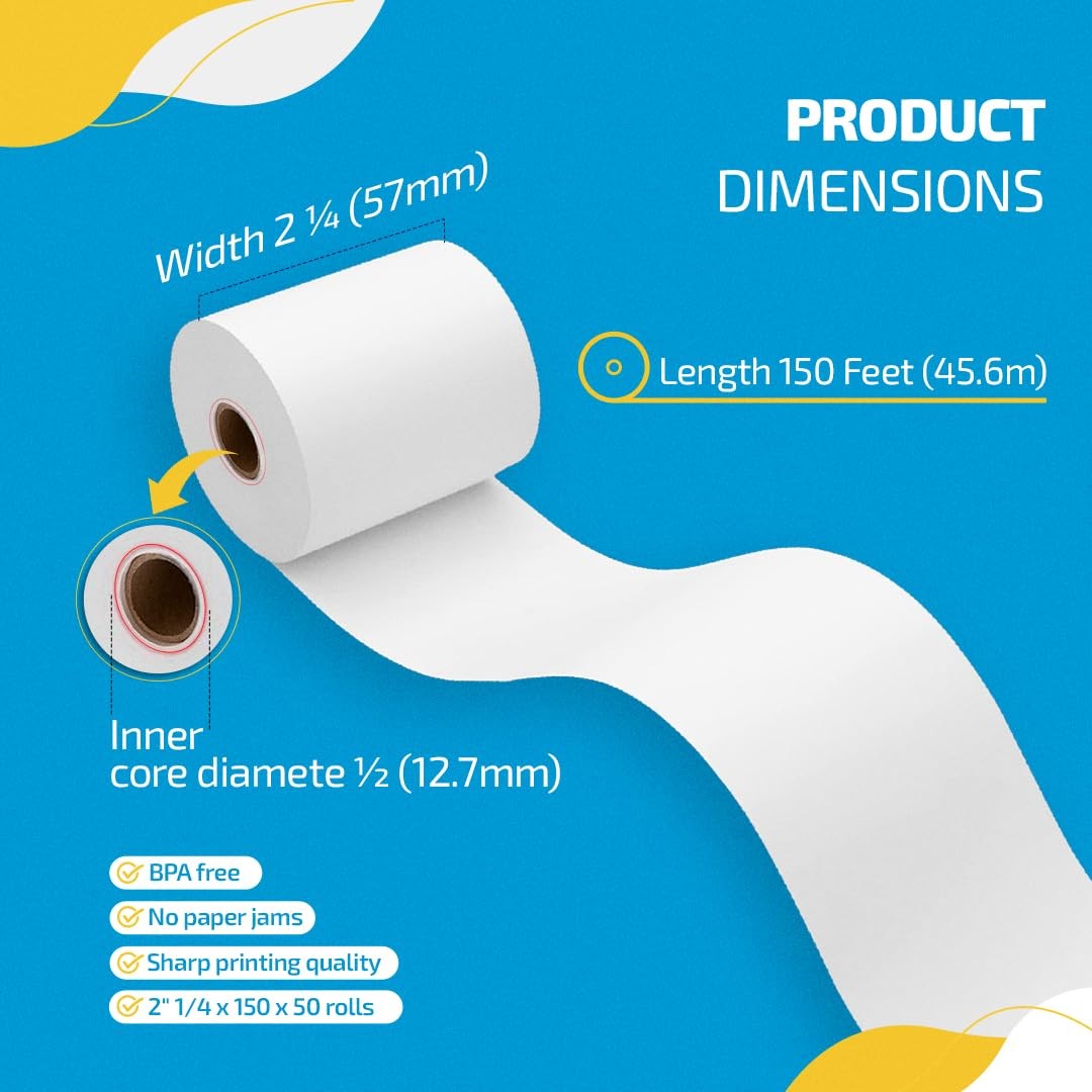 The Supplierhub (50 Rolls) Thermal Receipt 2 1/4″ x 150ft Rolls), white