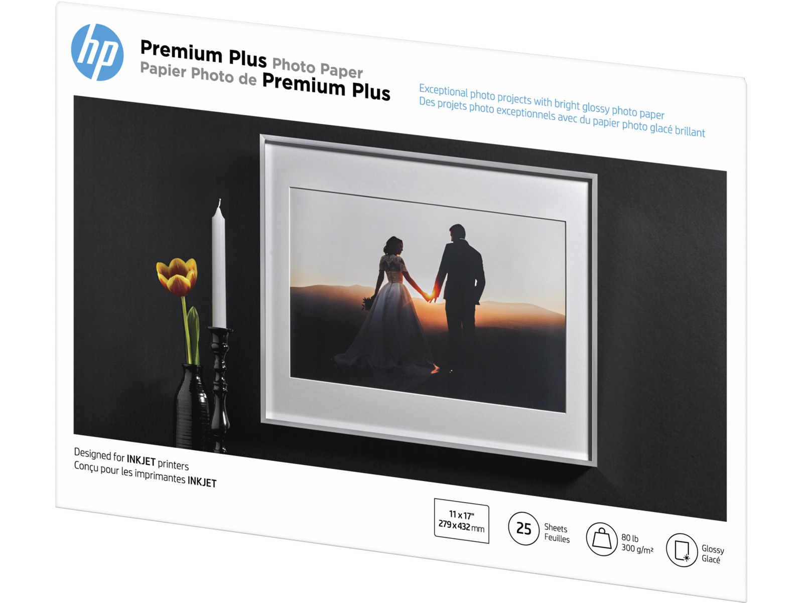 HP Premium Plus Glossy Photo Paper | 25 Sheets | Tabloid | 11 x 17 in | CV065A