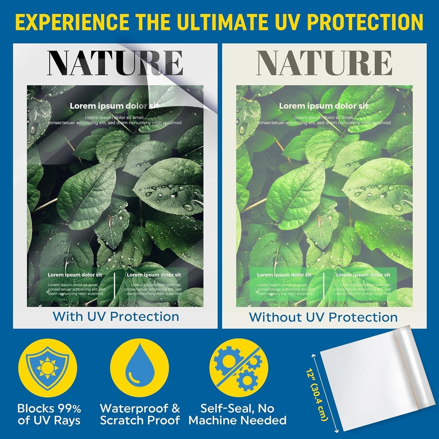 Self Laminating Film Anti-UV Vinyl (12”x15ft Glossy): Clear Vinyl Roll