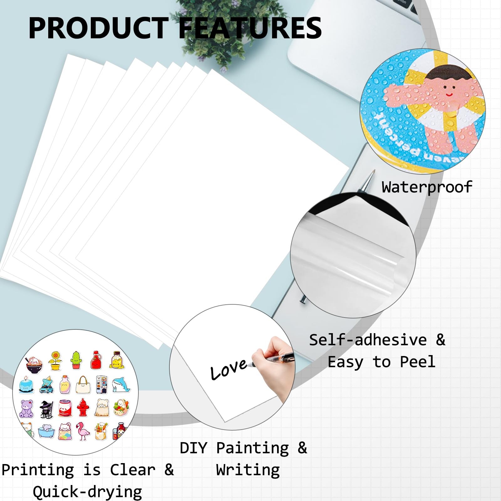 50pcs A4 Self Adhesive Film Transparent Sticker, Sticker Paper Adhesive…