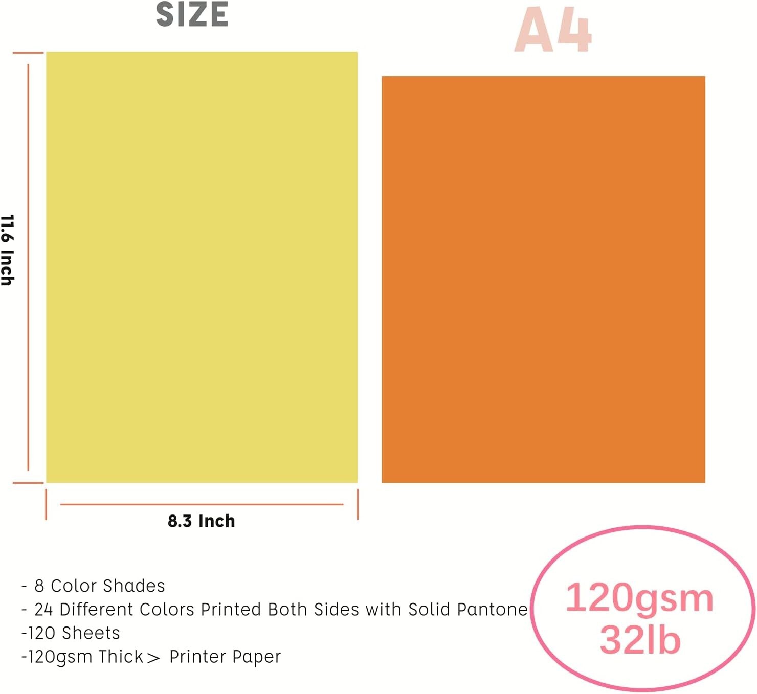 120 hojas de papel de impresora de cartulina de colores, 120 g/m², 32 lb