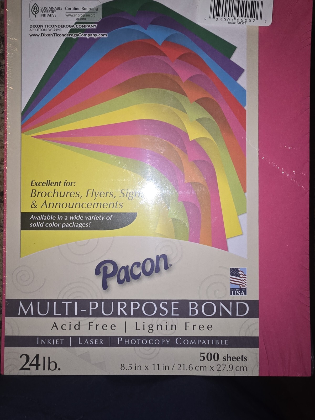 Pacon Kaleidoscope Multipurpose Paper, 24 lbs., 8.5″ x 11″, Hot Pink, 500/Ream