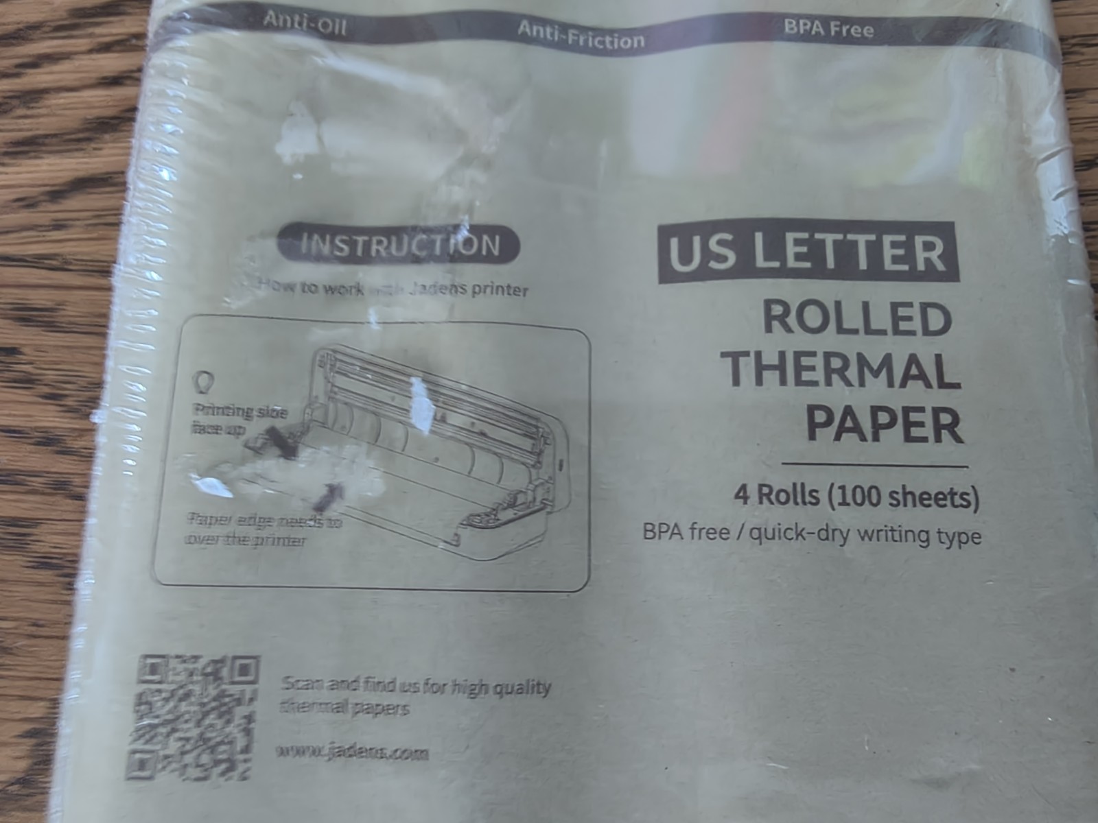 JADENS US Letter Size Quick-Dry Thermal Printer Paper 4 Rolls, Quick-dry