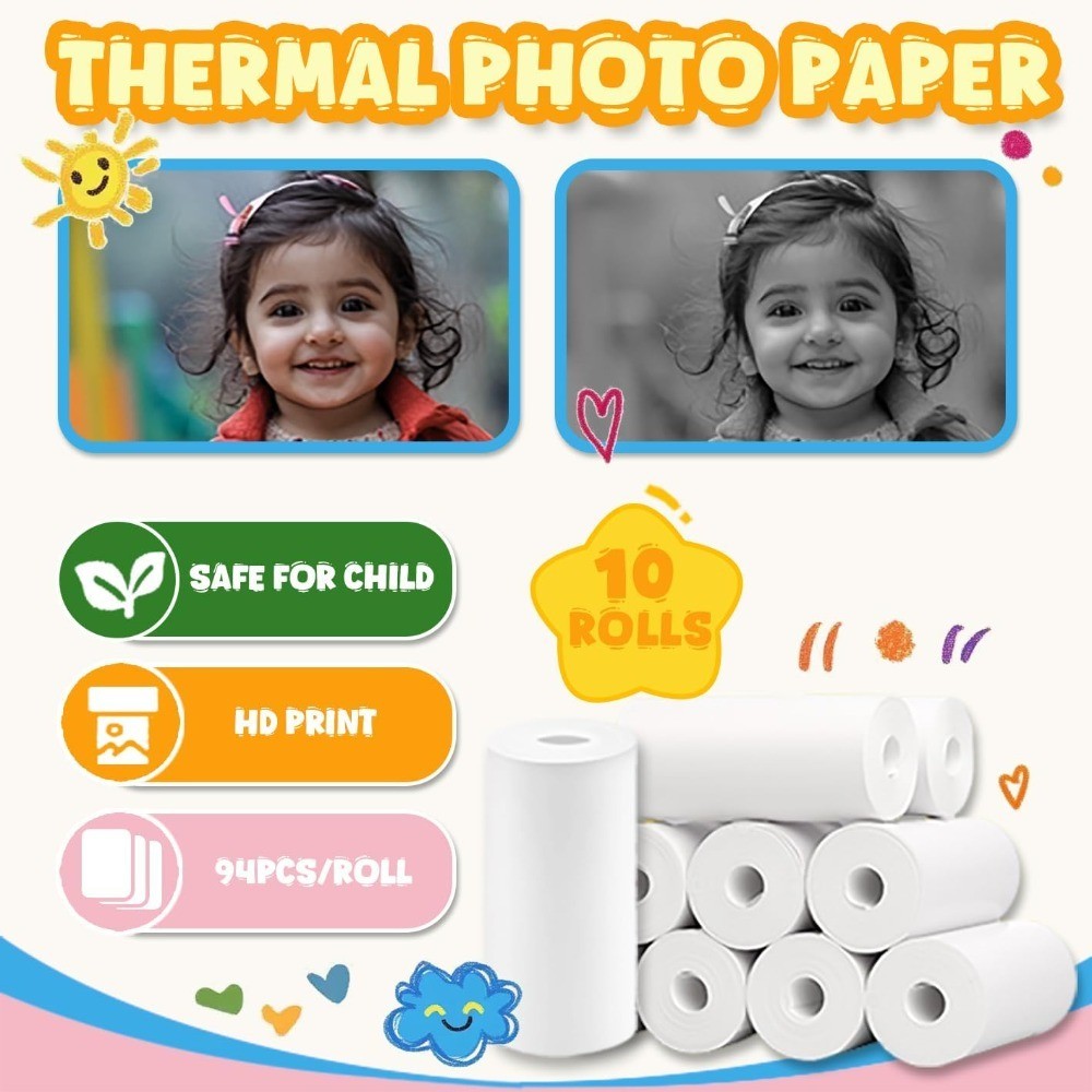 10 Rolls Kids Instant Print Camera Paper 57x25mm Thermal Photo Refill 720Pcs