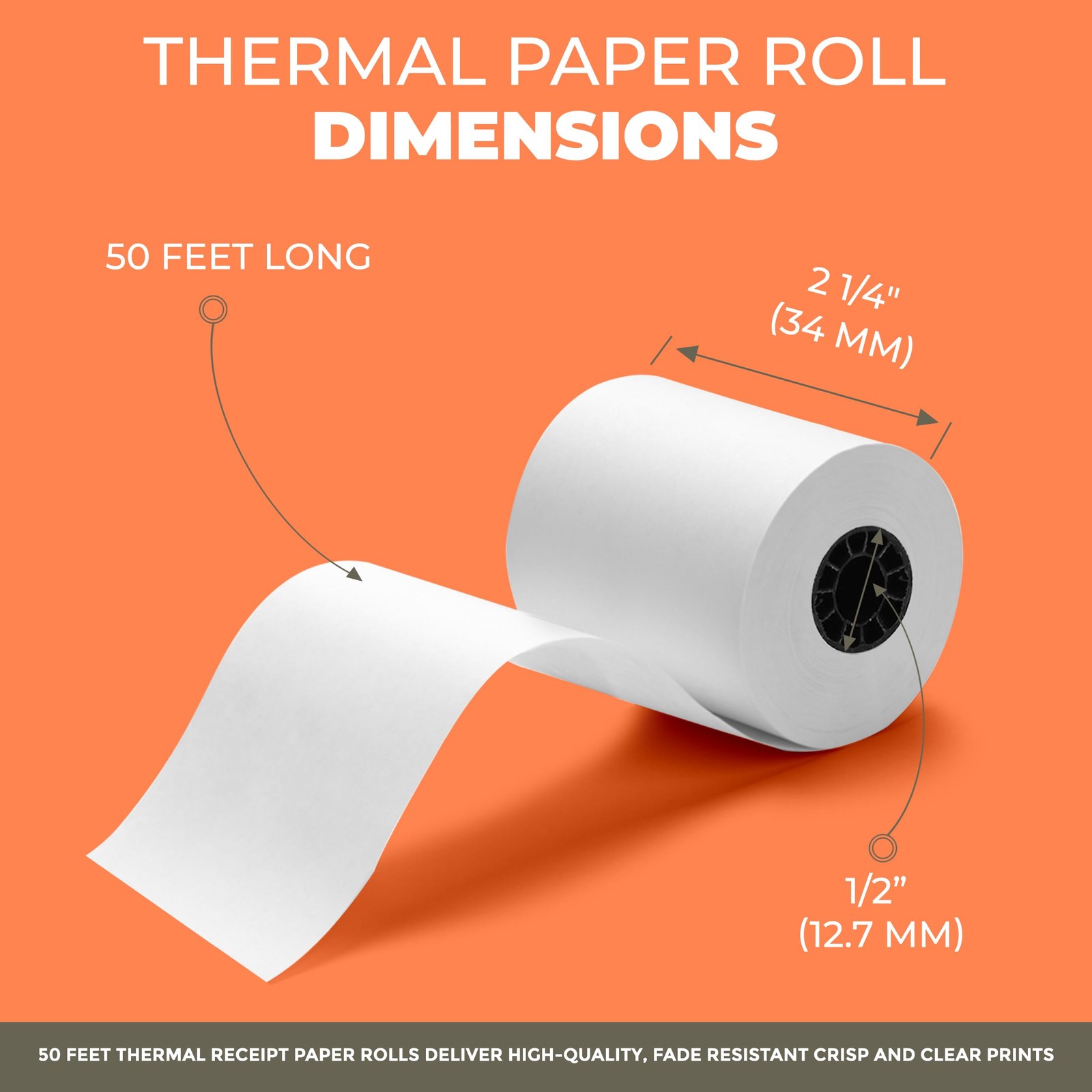 Thermal Credit Card Paper Rolls Printer Receipts 2 2 1/4″ x 50′, White