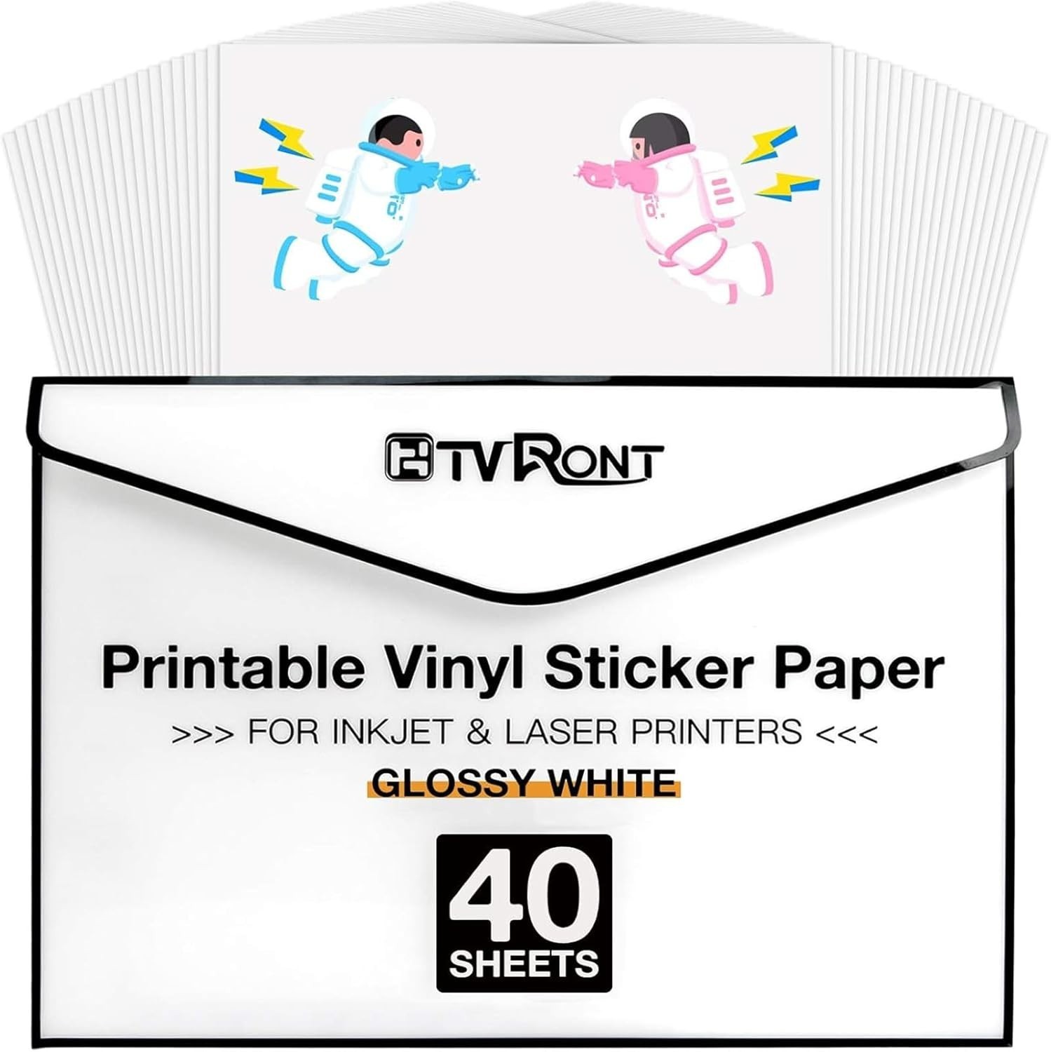 HTVRONT Printable Vinyl Sticker Paper 40 PCS | Glossy White Waterproof 8.5 x 11