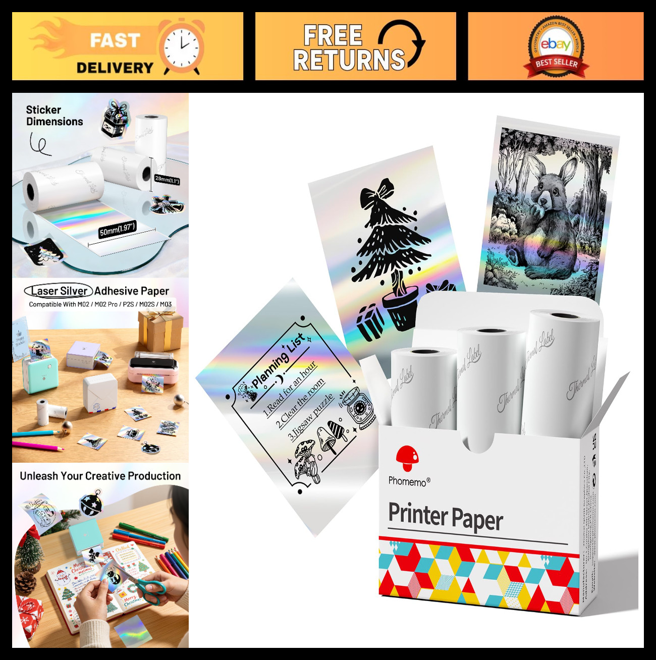 Self-Adhesive Thermal Paper Rolls – Glossy Laser Sticker Labels for Mini Printer