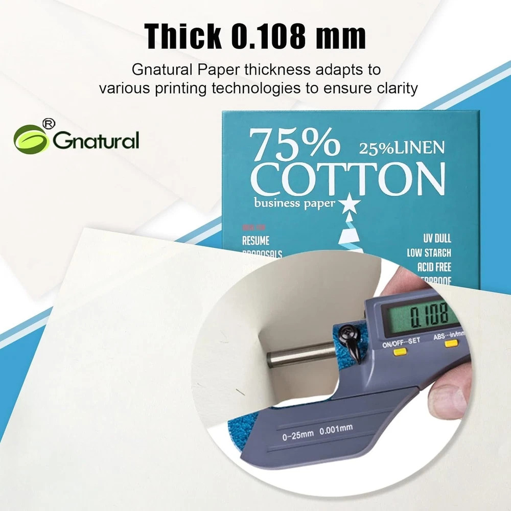75% Cotton 25% Linen Business Paper, 85gsm 8.5”×11” Inkjet Printer Paper, Waterp