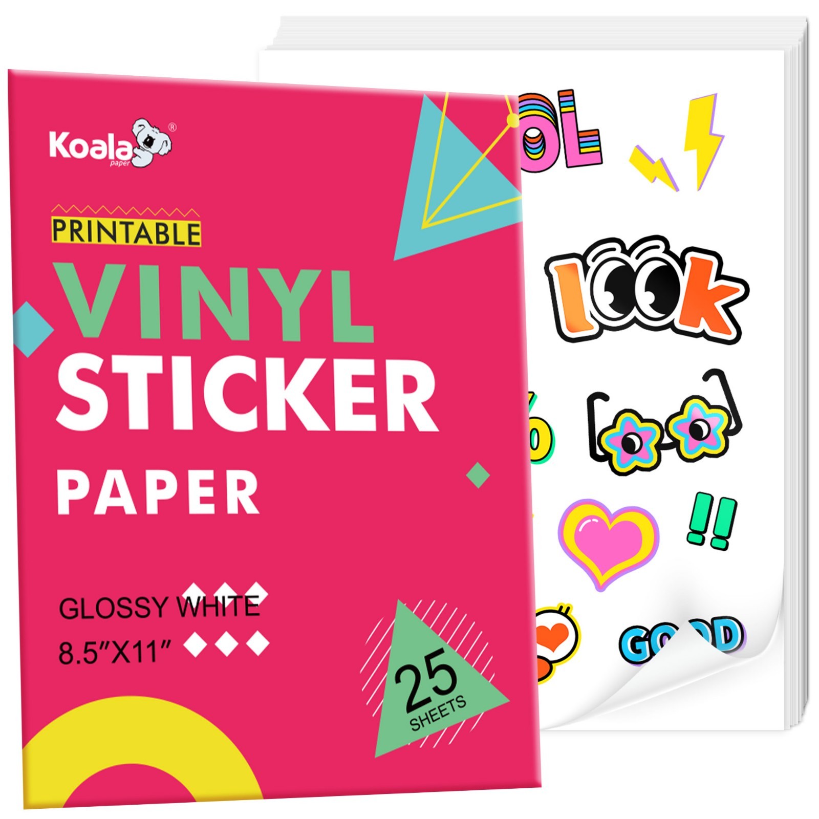 Lot 25-125 – New Koala Printable Glossy Vinyl Sticker Paper 8.5×11 Inkjet Laser