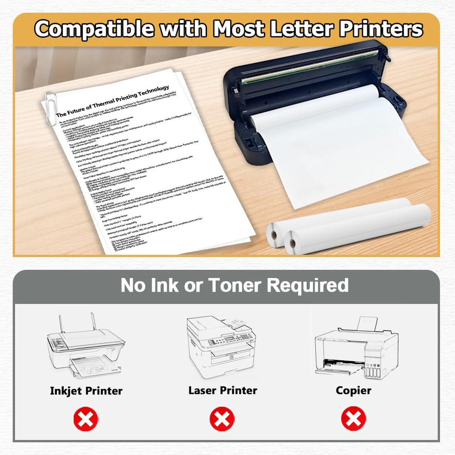 4 Rolls 8.5×11″ A4 Thermal Printer Paper for M08F M832 M834 Portable Printers