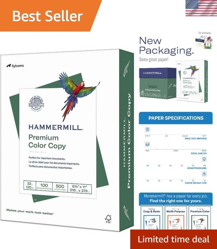 32 lb Color Copy Paper, 8.5×11, 500 Sheets – 100 Bright, Glossy Finish