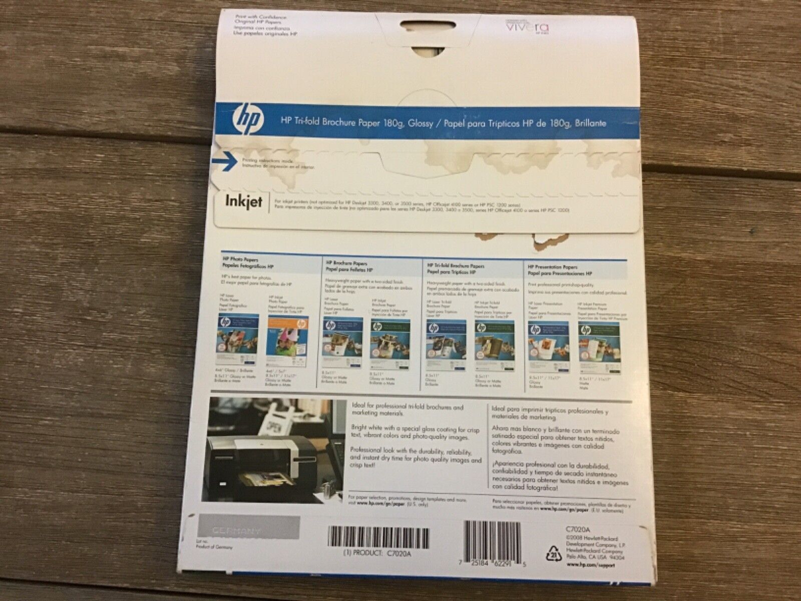HP C7020A Inkjet Tri-Fold Brochure Paper Glossy 100 Sheets 8.5”x11” New