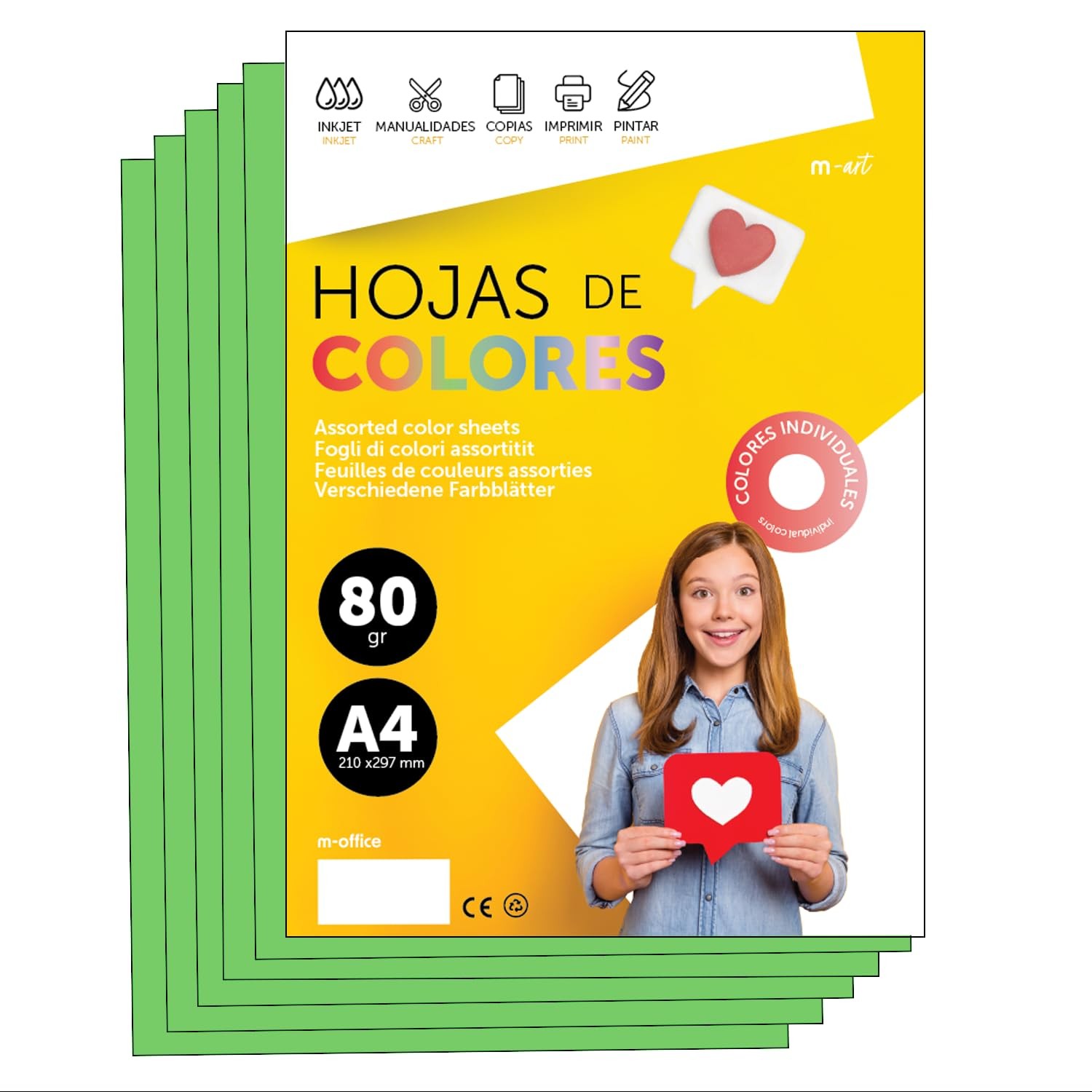 Colourful Paper A3 80g for Printers & Crafts, Coloured Sheets for Kids, Creat…