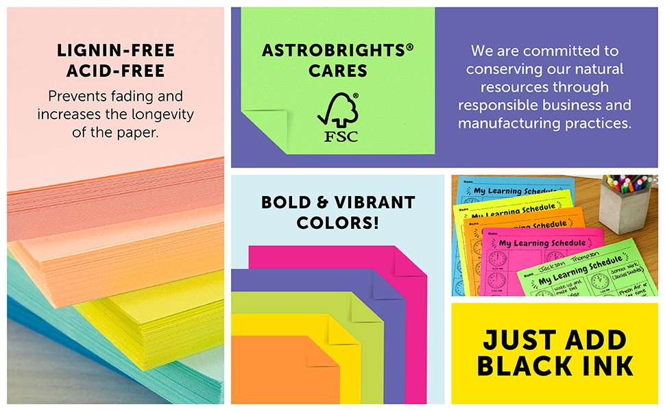 Astrobrights® Bright Color Paper, Letter Size Paper, 24 lb, Assorted Colors, 500