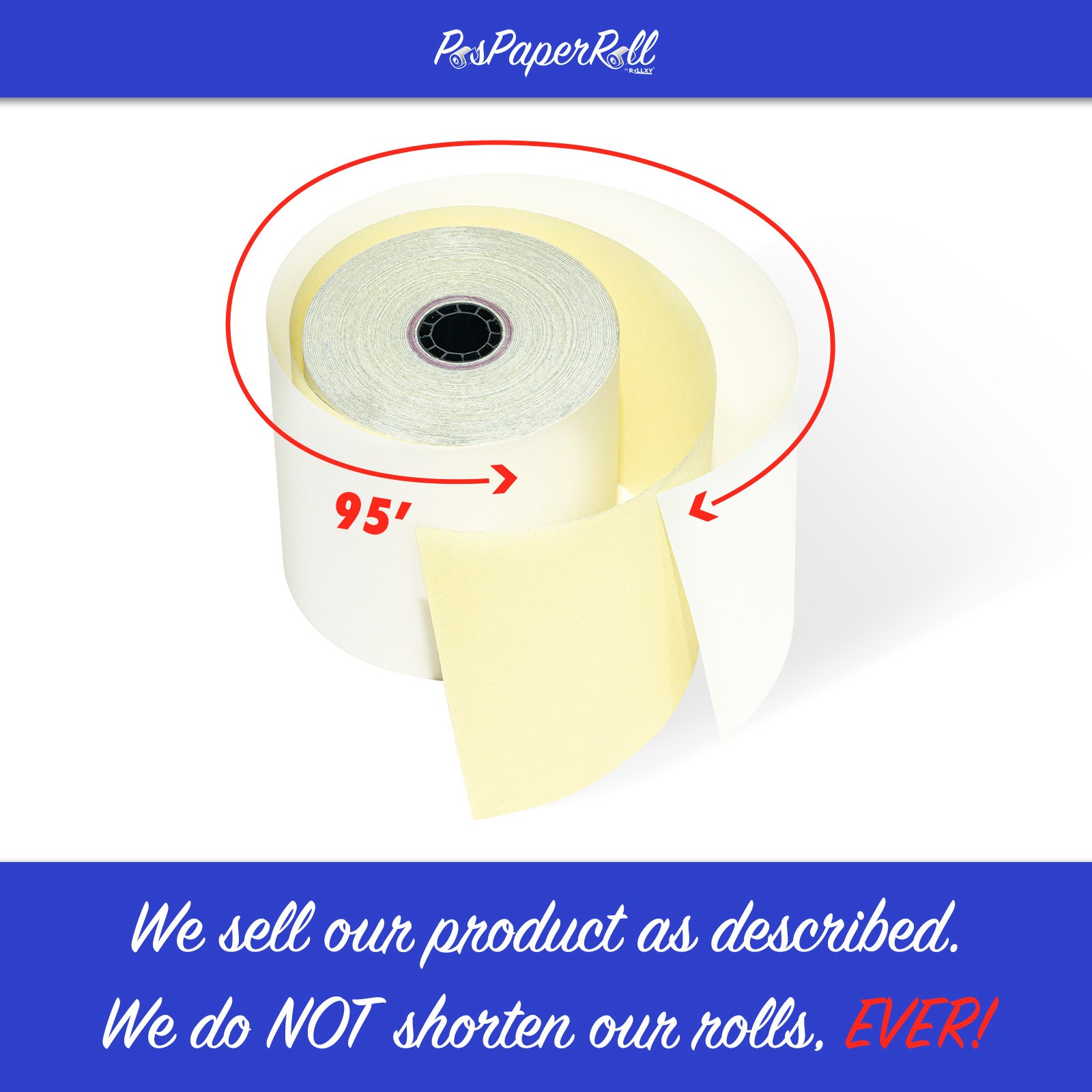 CASH REGISTER POS PAPER ROLLS 2-PLY WIDTH 3″ 3IN LENGTH 95′ 95FT 50 ROLLS
