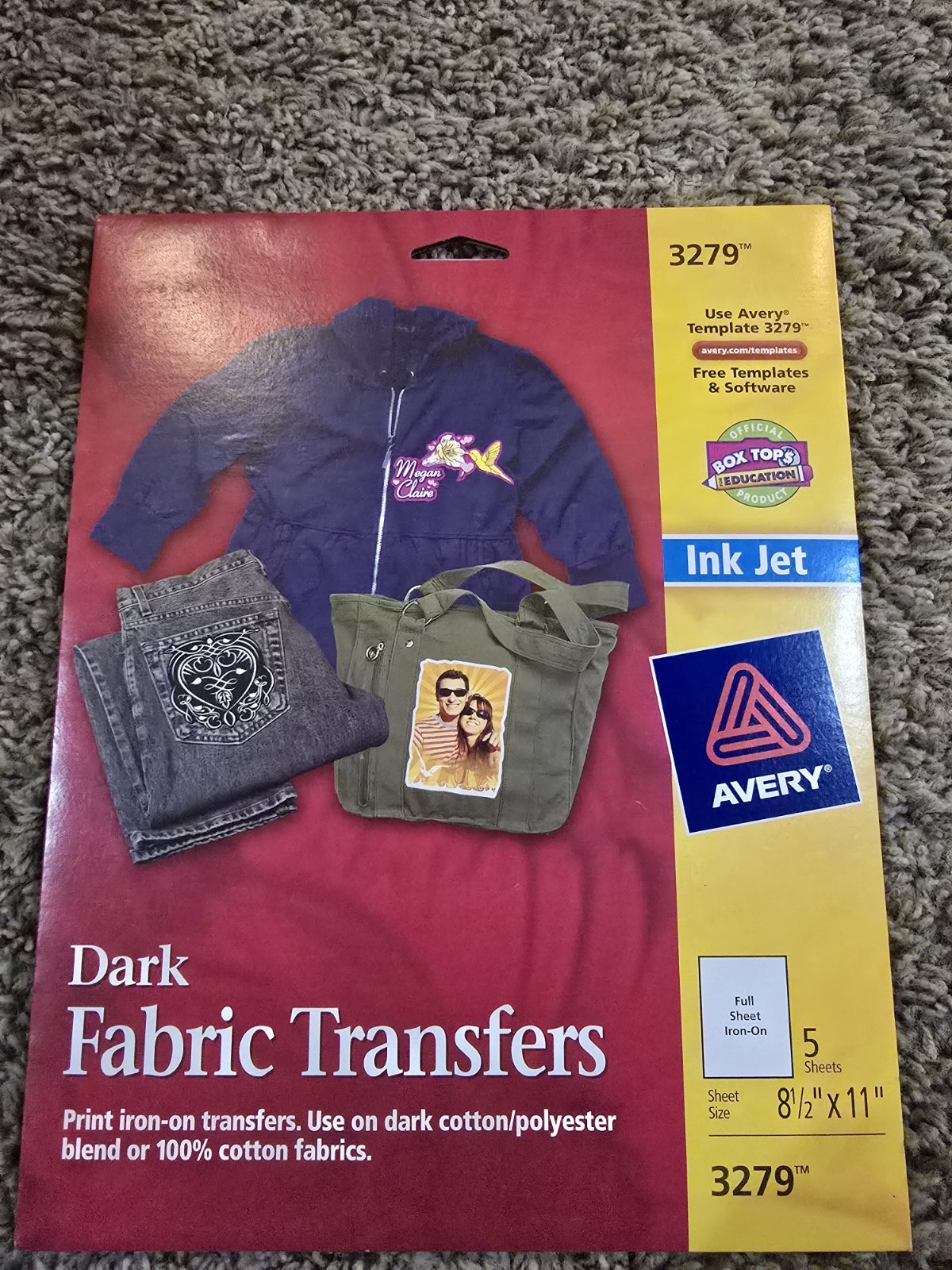 Avery Dark Fabric Transfers for Inkjet Printers 8 1/2 x 11 – 5/Pack 3279