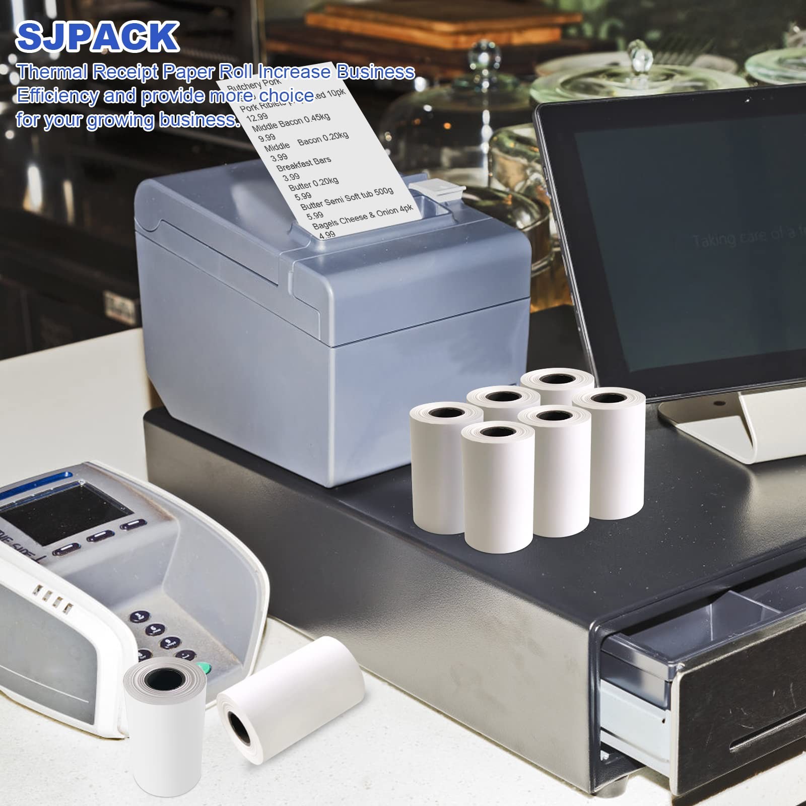 SJPACK Thermal Paper 3 1/8 x 119ft Pos Receipt 3-1/8″ x 119′, White,Red